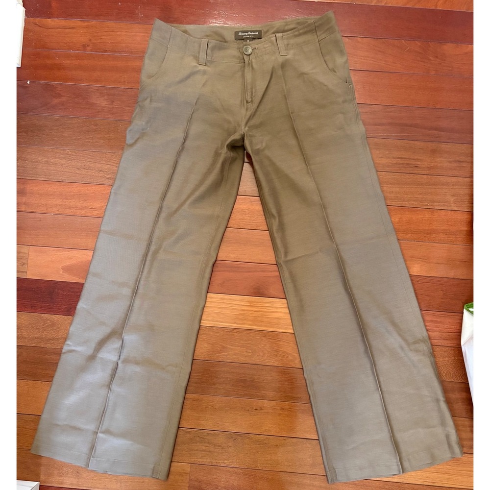 Tommy Bahama Leigh Fit Wide Leg Pants Women 8 Olive Khaki Cupro Cotton Trousers